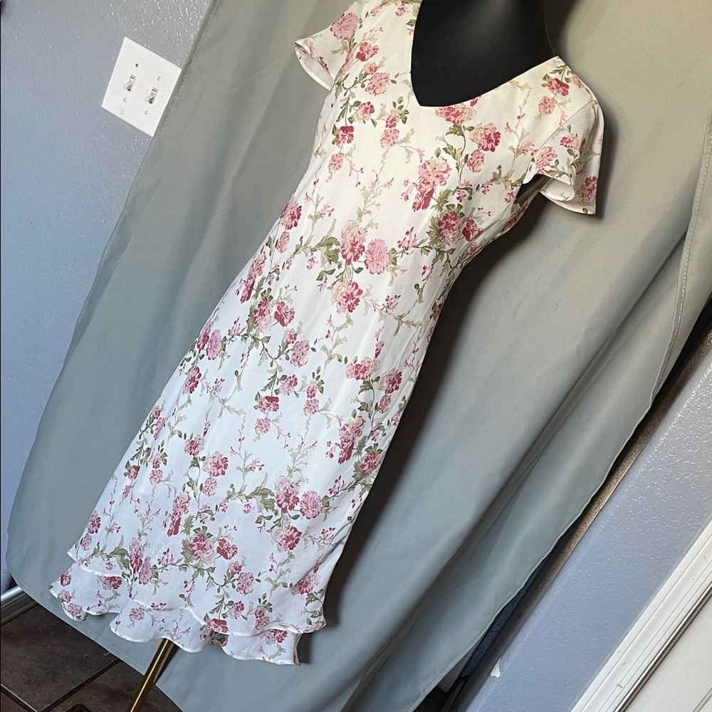 Positive Attitude Cream Floral Midi Dress with Pink Roses